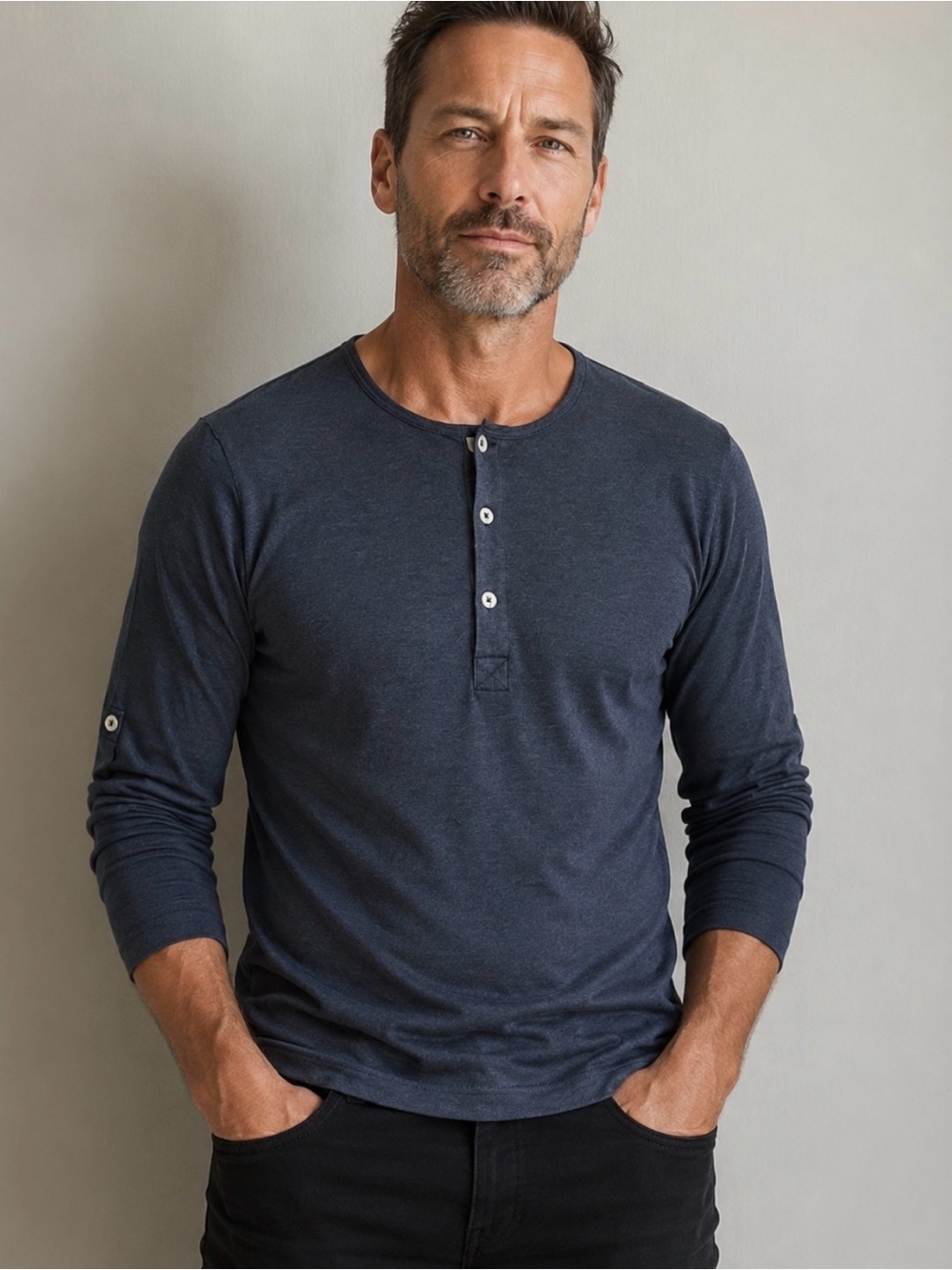 Mezzin+Main Men's Long-Sleeve Henley Shirt in Blue